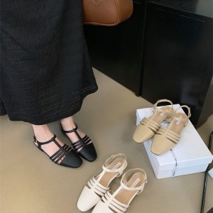 Baotou Sandals Women Summer 2024 Spring Retro Fairy Style Woven One-Strap Roman Shoes Low Heel Mary Jane