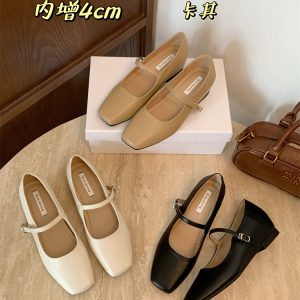 French Square Toe Mary Jane Shoes for Women 2024 New Flat Soft Sole Ballet Flats Gentle Style