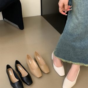 2024 Spring Summer Women's Square Toe Low Heel Comfort Mary Jane Shoes Soft Sole Casual Slip-Ons
