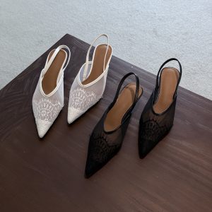 Spring Fairyland French Romantic Mesh Pointed Backless Sandals for Women 2025 New Arrival Lace Cat Heel Elegant