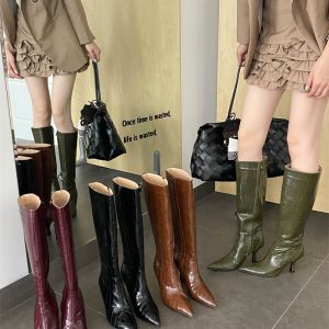 2026 New Winter High Heel Women's Boots Stone Texture Ankle Boots