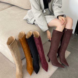 2025 New High Heel Pointed Toe Side Zipper Tall Women's Boots