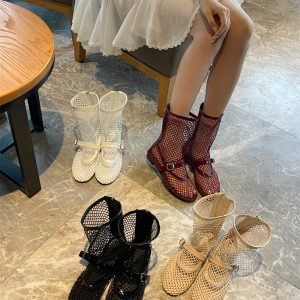 2025 New Flat Hollow Mesh Mid-Calf Boots for Women
