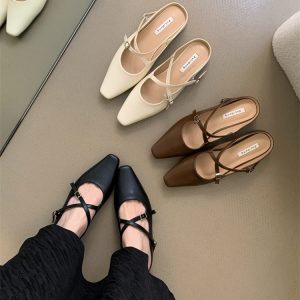 Soft White Mary Jane Shoes for Women Cross Strap Square Toe Low Heel PU Leather Daily Comfort